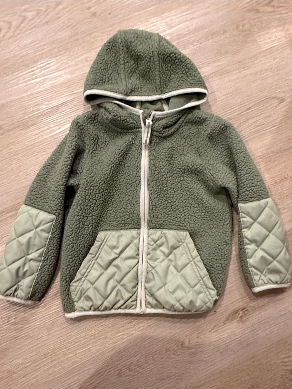 Cat & Jack Olive Green Sherpa Hoodie with Quilted Details